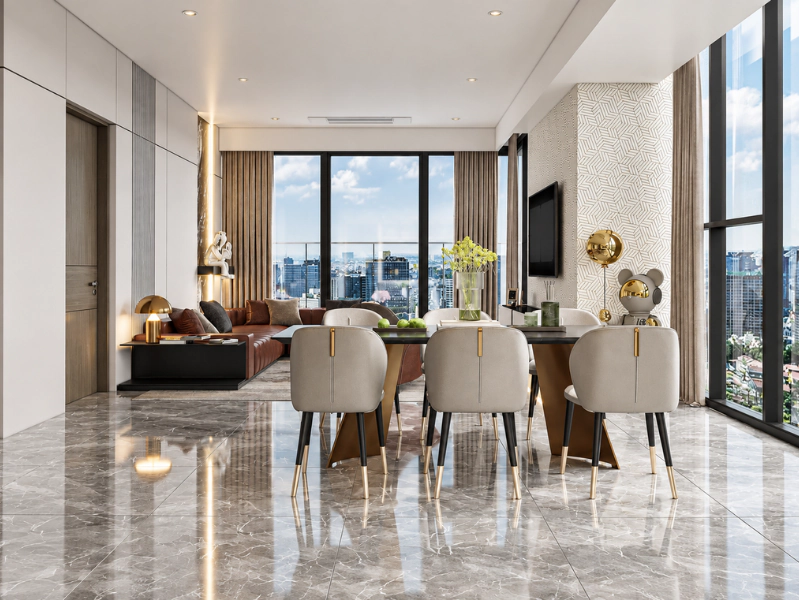 Thiết kế mở liên thông phòng ăn và phòng khách Luxury