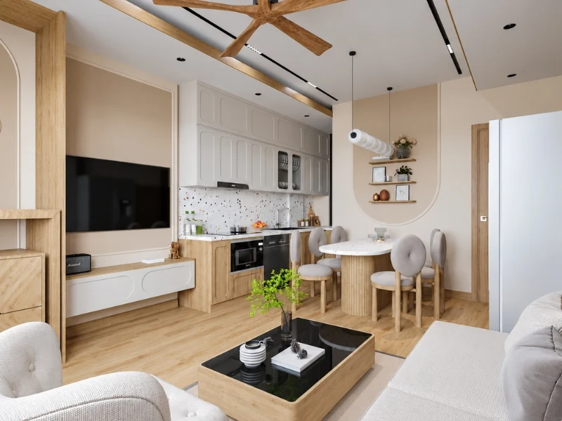 Thiết kế nội thất chung cư cho phòng khách 17m2 với bố cục mở