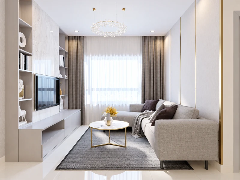 Thiết kế phòng khách chung cư 17m2 với tông trắng sáng chủ đạo