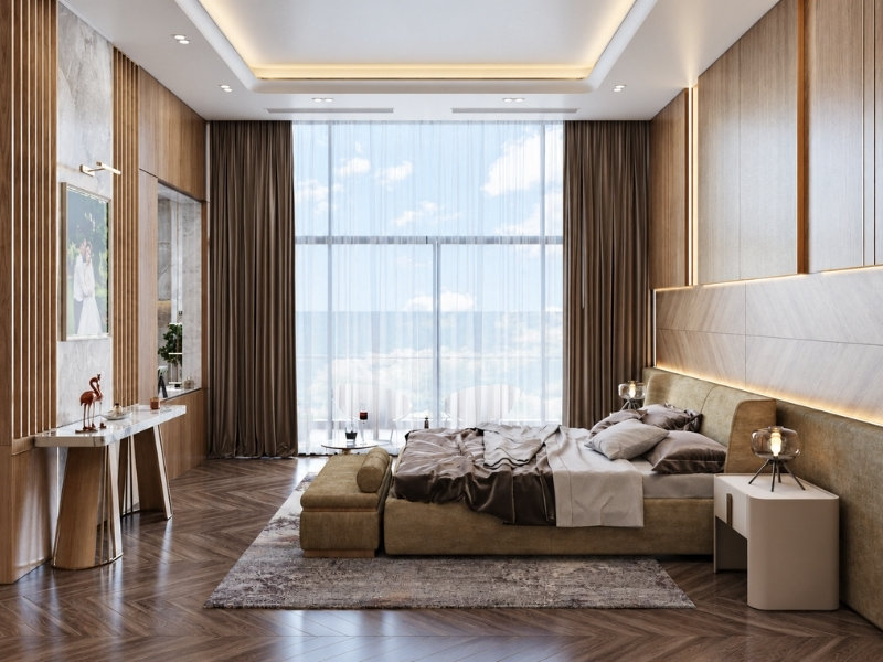 Thiết kế phòng ngủ chung cư phong cách Luxury cho căn hộ 1 phòng ngủ