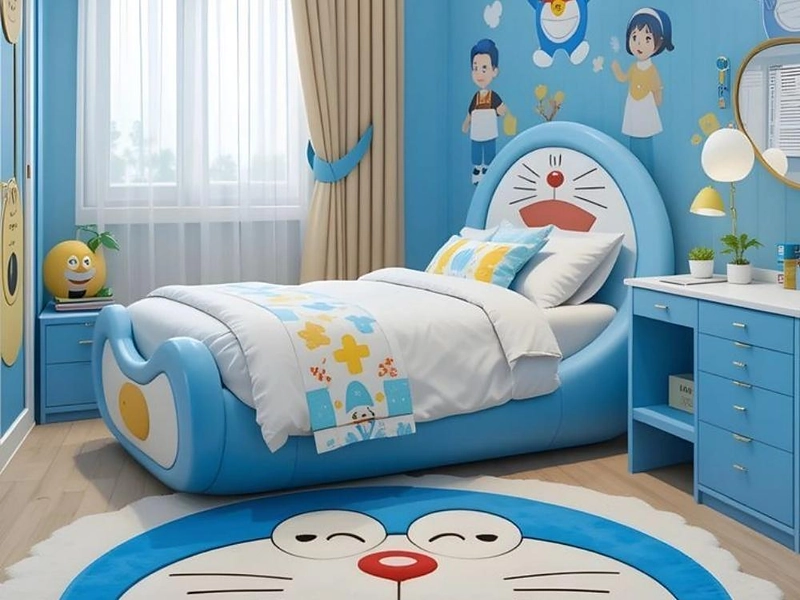 Không gian thiết kế đơn giản, nội thất chắc chắn và gọn gàng, phù hợp cho bé trai yêu thích Doraemon