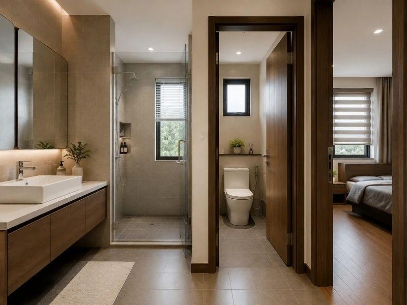 Mẫu phòng tắm chính đặt gần khu ngủ