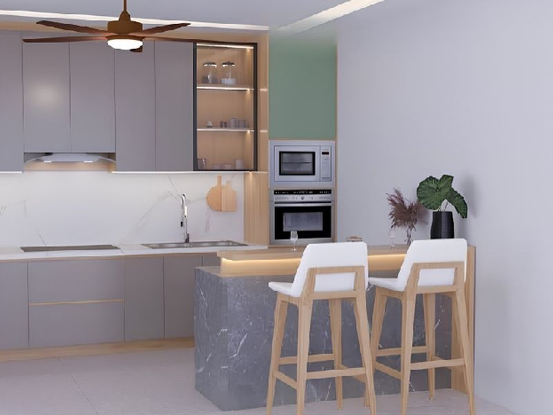 Mẫu quầy bar kết hợp bàn ăn sáng và bàn làm việc