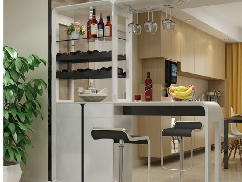 Mẫu quầy bar kết hợp tủ rượu và kệ ly