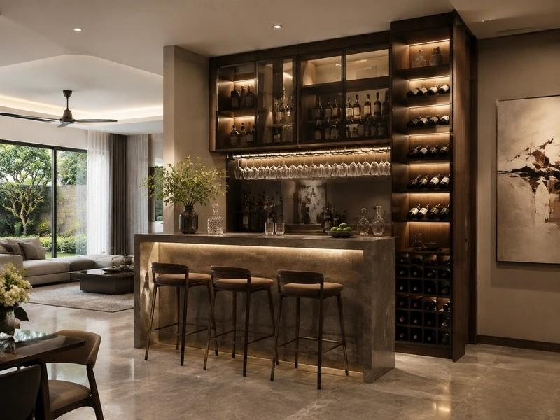 Mẫu quầy bar kết hợp tủ rượu và kệ ly