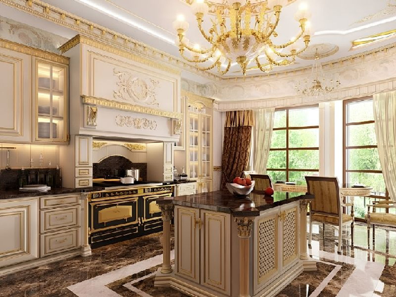 Mẫu tủ bếp chữ I cổ điển