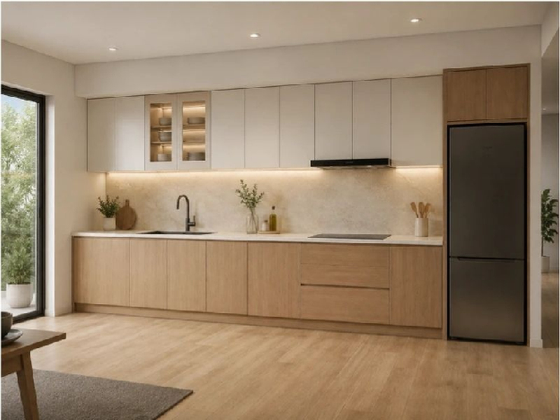 Mẫu tủ bếp chữ I dài 4m