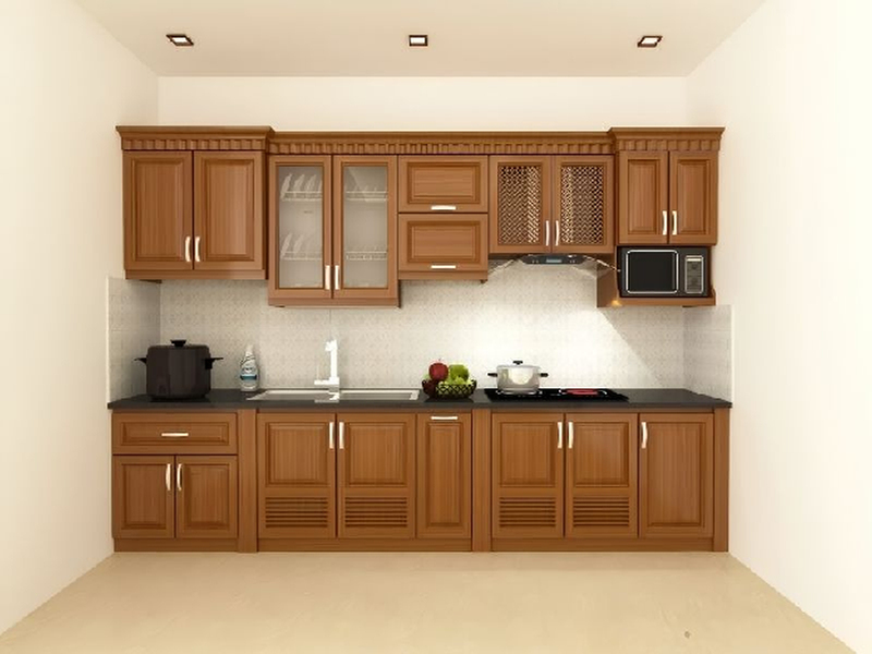 Mẫu tủ bếp chữ I gỗ xoan đào