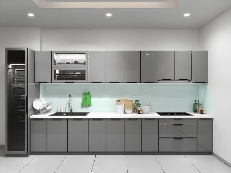 Mẫu tủ bếp chữ I màu ghi xám