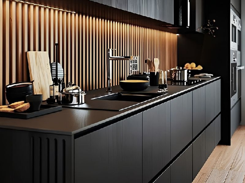 Mẫu tủ bếp chữ I phong cách Modern Luxury
