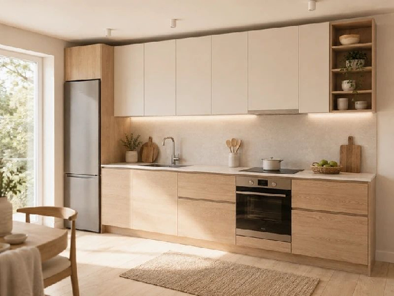 Mẫu tủ bếp chữ I phong cách Scandinavian