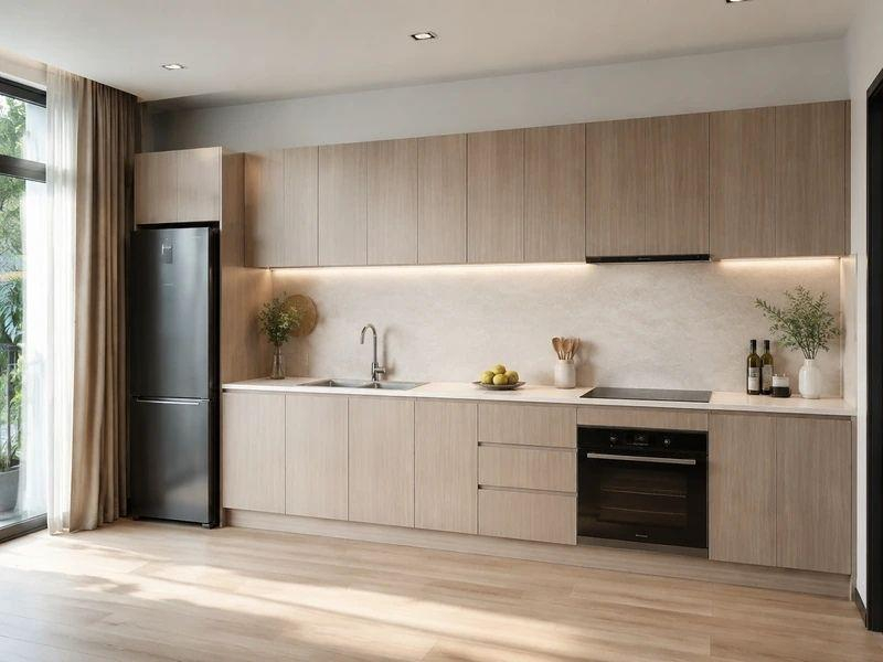 Mẫu tủ bếp chữ I phủ Laminate