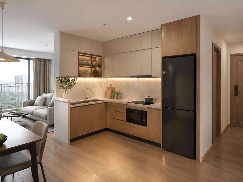 Mẫu tủ bếp chữ L cho căn hộ chung cư