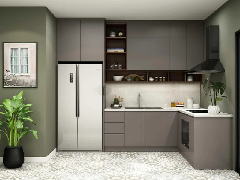 Mẫu tủ bếp chữ L cho nhà phố
