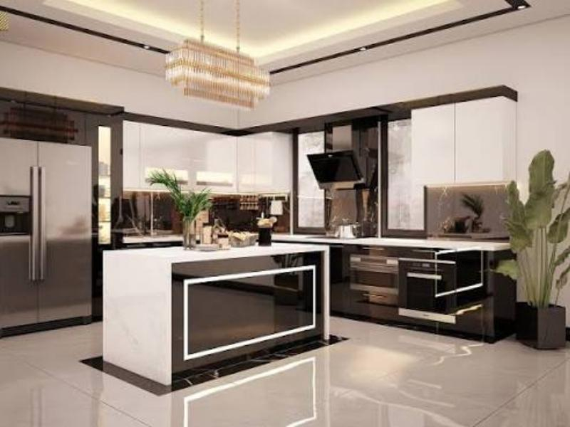 Mẫu tủ bếp chữ L kết hợp bàn đảo