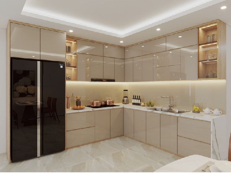 Mẫu tủ bếp chữ L nhựa Picomat