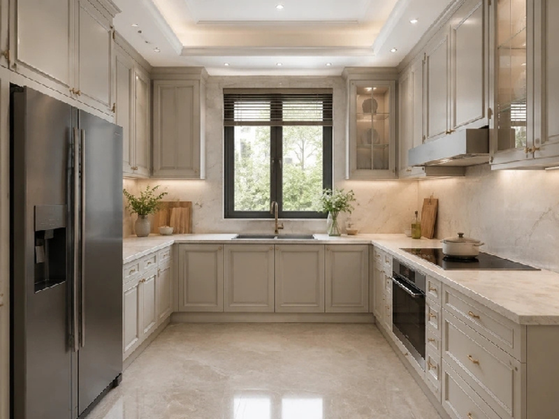 Mẫu tủ bếp chữ U tân cổ điển